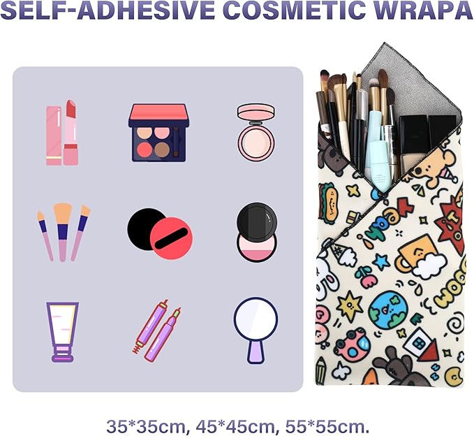 Walking Way Self-Adhesive Magic Cloth Makeup Bag, Portable Protective Cosmetic Pouch, Camera Lens Wrap, Stylish Travel Organizer for Beauty Essentials, Travel, Gifts & Daily Use