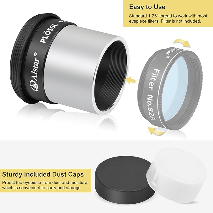 Alstar 1.25 Inch Plossl Telescope Eyepiece - 6mm Fully Multicoated Optical Lens for 1.25inch Astronomic Telescope and Astronomy Filters - 4 Element Plossl Design