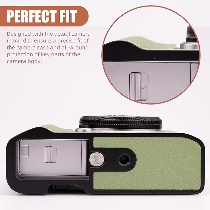 Handmade Genuine Leather Camera Half Case for Fujifilm X-M5/Fujifilm X-M5 Case - Top Layer Cowhide Body + Metal Base Plate (Vert Criquet)