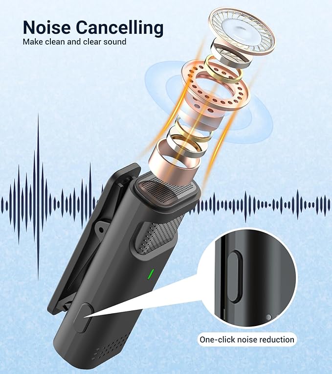 2 Pack Wireless Microphones for iPhone Android - Clip on Mini Microphone for Video Recording Lapel Microphone for Streaming, Podcast, YouTube Tiktok Content Creator