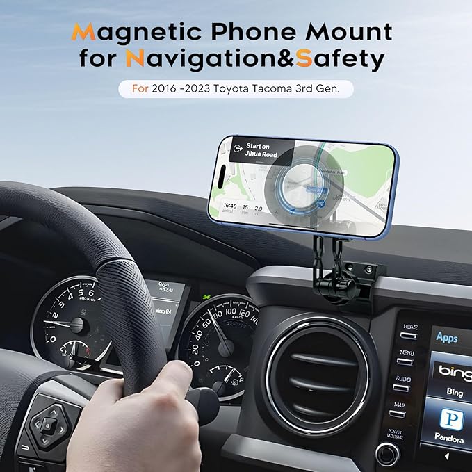 Magnetic Phone Mount for Toyota Tacoma 3rd Gen 2016-2023, 360 Rotatable and Adjustable, Direct Fit in Dashboard, Phone Holder N52 Magnet Cradle for Toyota Tacoma Accessories