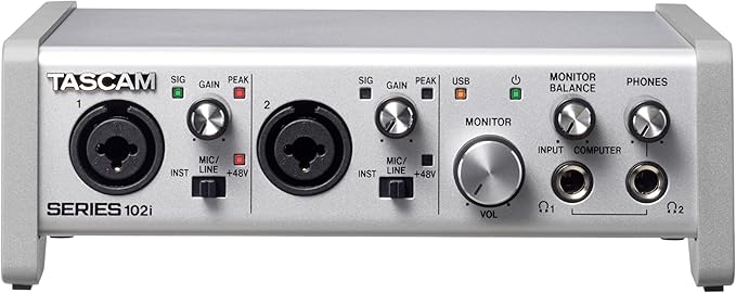 Tascam SERIES 102i 10 IN/2 OUT USB Audio Interface with MIDI, DAW Recording Software for Songwriting, Podcasting, Recording,Silver