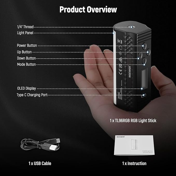 NEEWER 3 Pack Magnetic Handheld Light Wand, 360° Full RGB Mini LED Video Light Stick with 2500mAh Rechargeable Battery,2500-8500K Dimmable Camera Tube Light for Photography TikTok YouTube Vlog,TL96RGB