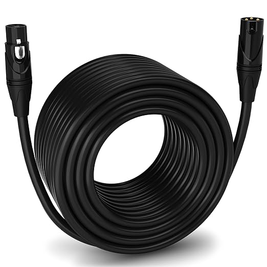LyxPro 250 Feet XLR Microphone Cable Balanced Male to Female 3 Pin Mic Cord for Powered Speakers Audio Interface Professional Pro Audio Performance and Recording Devices - Black