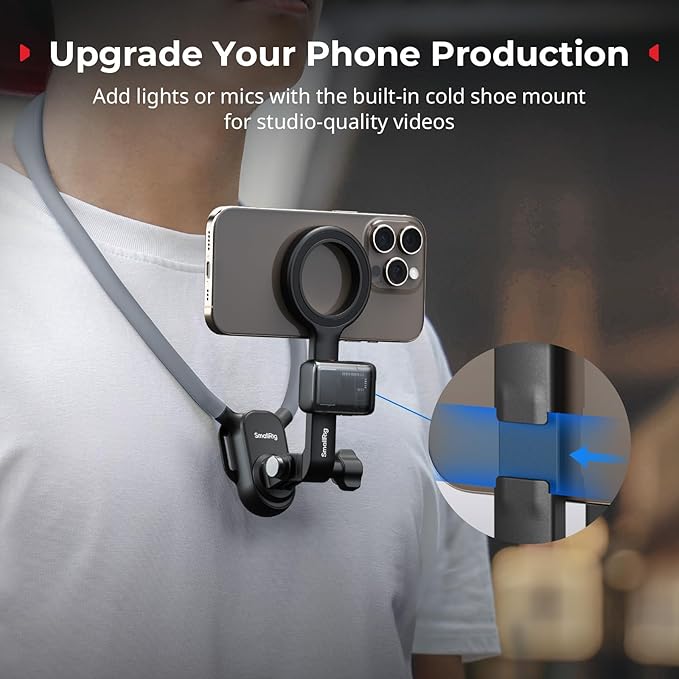 SMALLRIG Magnetic Neck Phone Holder with Chest Strap, Neck Mount for GoPro for DJI Action Camera, Hands Free Phone Holder for POV Recording, for iPhone 17/16/15/14/13/12, Metal Ring for Android - 5127