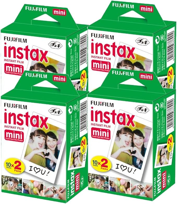 4X Fujifilm instax mini Instant Film (80 Exposures) Bundle with 20 Sticker Frames for Fuji Instax Prints Travel Package