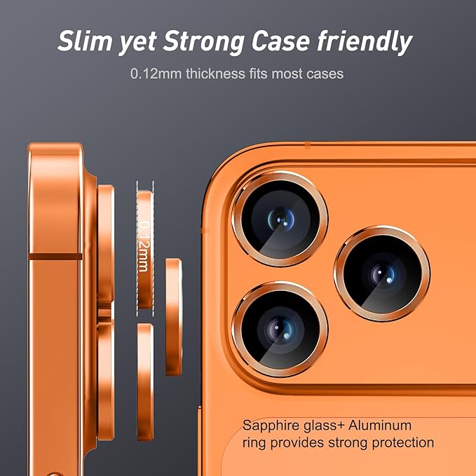 Jeluse Camera Lens Protector for iPhone 17 Pro Max/17 Pro/16 Pro Max/16 Pro/15 Pro Max/15 Pro/14 Pro Max/14 Pro, 9H Tempered Glass Screen Protector Cover Alignment Kit Metal Individual Ring