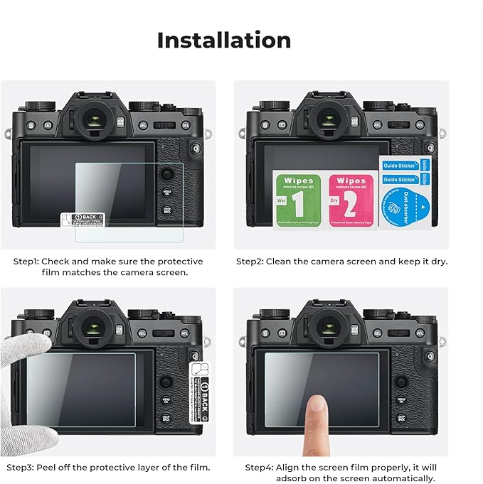 K&F CONCEPT 3 Pack Camera Screen Protector Compatible with Fujifilm XT30 XT30 II XS10 XT20 XT10 XE3 XF10 XT100 XA1 XA2, 0.3mm 9H Hardness Tempered Glass Cover Anti-Scratch Bubble-Free & Hot Shoe Cover