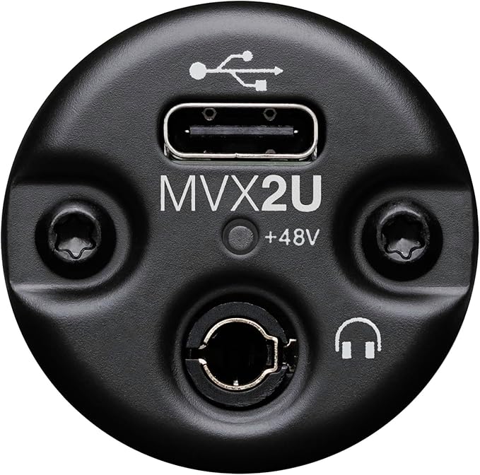 Shure MVX2U XLR-to-USB Interface with Headphone Jack, 60dB Gain, Zero-Latency Monitoring, 48V Phantom Power, ShurePlus App, USB-C Cable