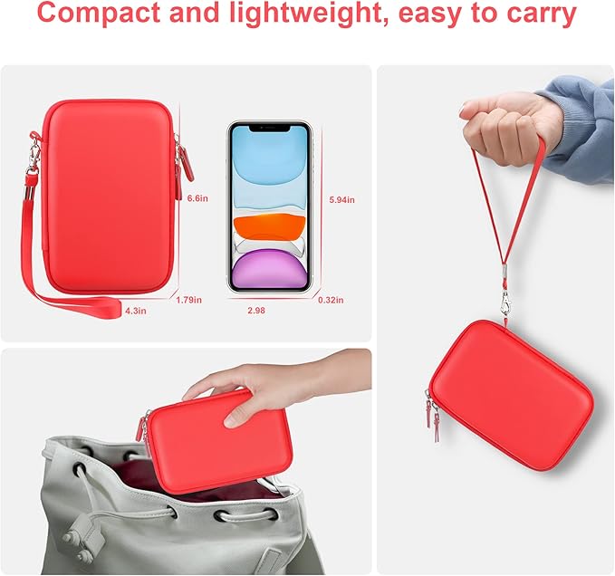 Canboc Carrying Case for MacBook Air Pro Charger MagSafe/MagSafe 2 Power Adapter, iPhone 14/14 Pro MagSafe Charger, USB C Hub, Type C Hub, USB Multiport Adapter, Hard Shockproof Bag, Red