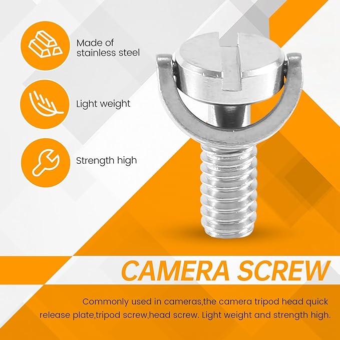 Long 1/4"" D-Ring Screw Stainless Steel for Camera Tripod Quick Release Plate Silver, 068401