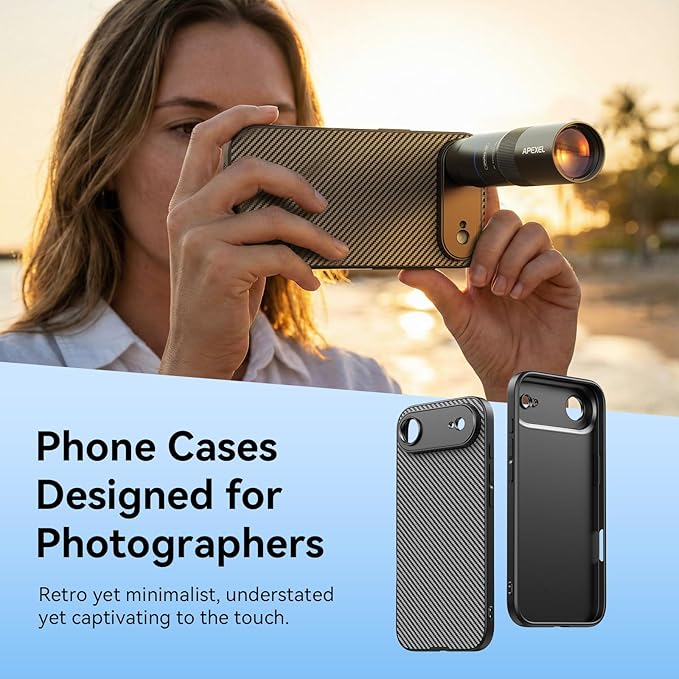APEXEL 17mm Thread Lens Phone Case Compatible for iPhone Air, Compatible with All Telephoto & Macro Lenses, Durable Protective Cover Black
