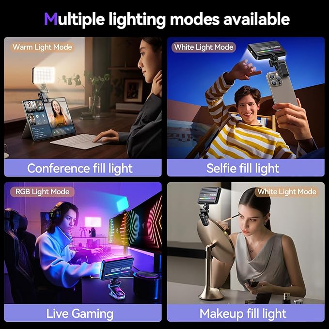 Selfie Light Phone Light Clip 129 LED RGB Lighting 10 Lighting Modes for iPhone Laptop Camera Portable Fill Light for Selfies Video Conferencing Photography TikTok YouTube Vlog Shooting