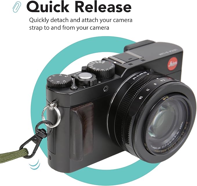 Foto&Tech Small Quick Release Adapter Clip for Camera with Round Lugs for Camera Strap, 33lb Breaking Force (10 Set, Black)