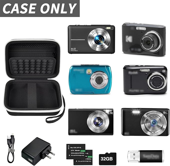 Digital Camera Case for CAMKORY/for Kodak Pixpro/for VAHOIALD/for Sony DSCW800 830/ for Canon PowerShot 180 190. Vlogging Cameras Storage Holder for Accessories (Box Only)-Black