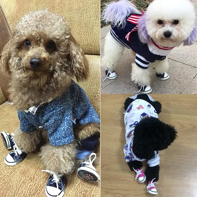 Pet Dog Shoes, Puppy Canvas Sport Shoes Sneaker Boots, Non Slip Causal Shoes Dog & Cat Paw Protective Cover for Outdoor Walking, Sports and Hot Pavement, 4pcs