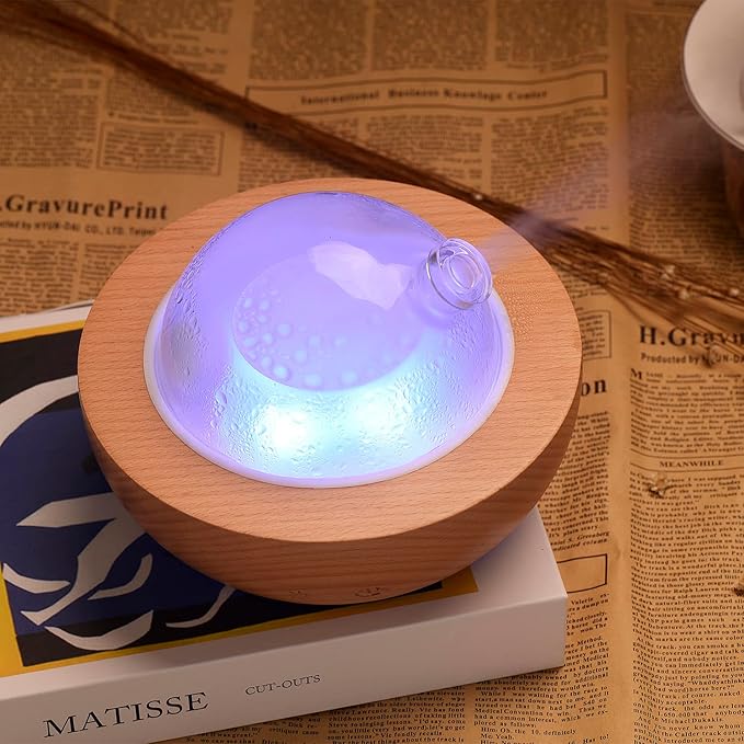 Glass Essential Oil Diffuser,Real Wood Base,Bluetooth Speaker,2025 Upgrade Aromatherapy Diffuser,Aroma Diffuse with Music Player,LED Light in 7 Colors，Home Office Bedroom（Non-Glass Reservoir）