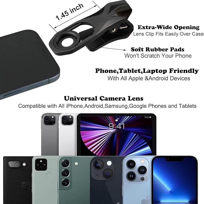 7.5MM Fisheye Lens with Wide Angle View,Good Resolution No Dark Corners Or Vignetting,for iPhone Samsung Google Android Smartphone, with Clip,Cell Phone Lens