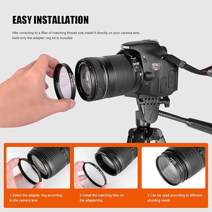 Step Up Rings for Filters 52mm to 55mm Stepping Camera Lens Filter Metal Step Up Lens Filter Adapter Ring for All Brands UV, ND, CPL