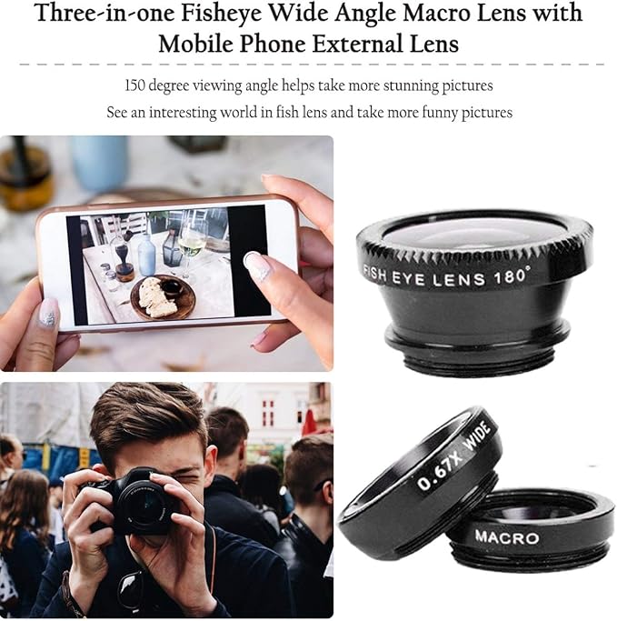 3 in 1 Cell Phone Camera Lens Kit Wide Angle Macro Fisheye Lens Universal for Smart Phones iPhone Samsung Android