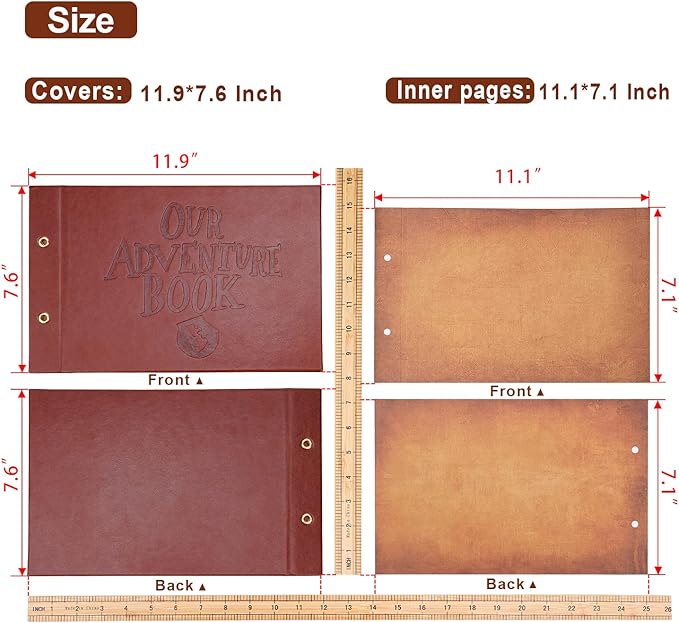 Our Adventure Book Scrapbook Photo Album,3D Embossed Words Leather Memory Book with 80 Pages for Couples Gifts,Anniversary Wedding,Valentine's Day