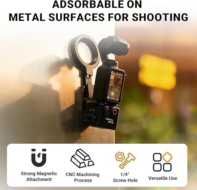 YUANYU Metal Magnetic Mount Cage Non-Slip Silicone Suction Base Mount for Pocket 3 with 360° Rotating Strong Magnetic Mount for DJI Pocket 2/3 Dual Cold Shoe Adapter Compatible with All iPhones