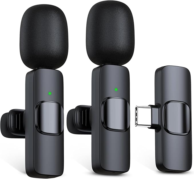 RICCHI 2 Pack Wireless Microphone USB C for iPhone 15-16 Android Phone, Professional Type C Lavalier Microphone Mini Lapel Mic for Interview Recording Podcast Live Streaming Vlog YouTube