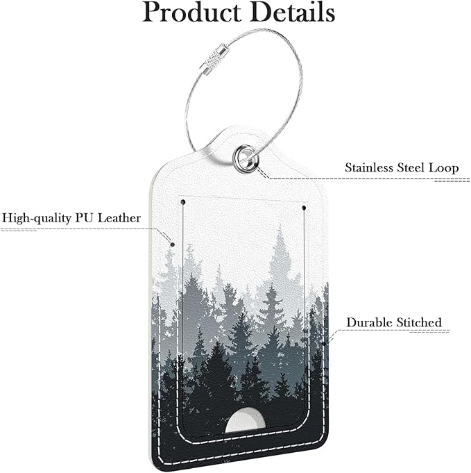 Luggage Tags for Suitcase, 2 Pack PU Leather Travel Cruise Luggage Tag with Privacy Flap, Name ID Label and Metal Loop for Women Men Girls Suitcase Baggage Bag Backpack, Ink Forest