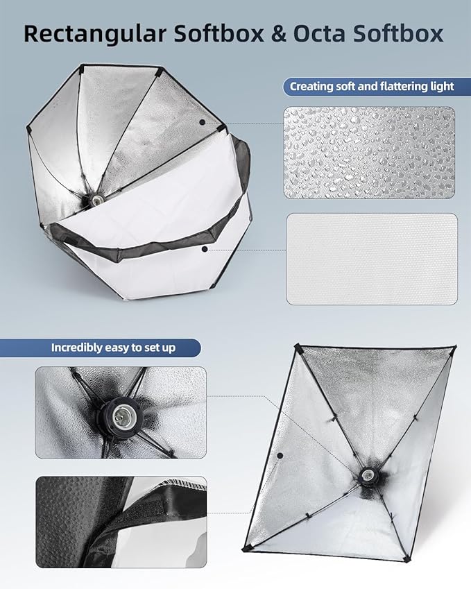 Skytex Softbox Lighting Kit(3Pack), 20x28in Soft Box|28in Octa Softbox|85W 2700-6400K E27 LED Bulb Continuous Photography Lighting, Studio Lights Equipment for Photo Shooting, Video Recording