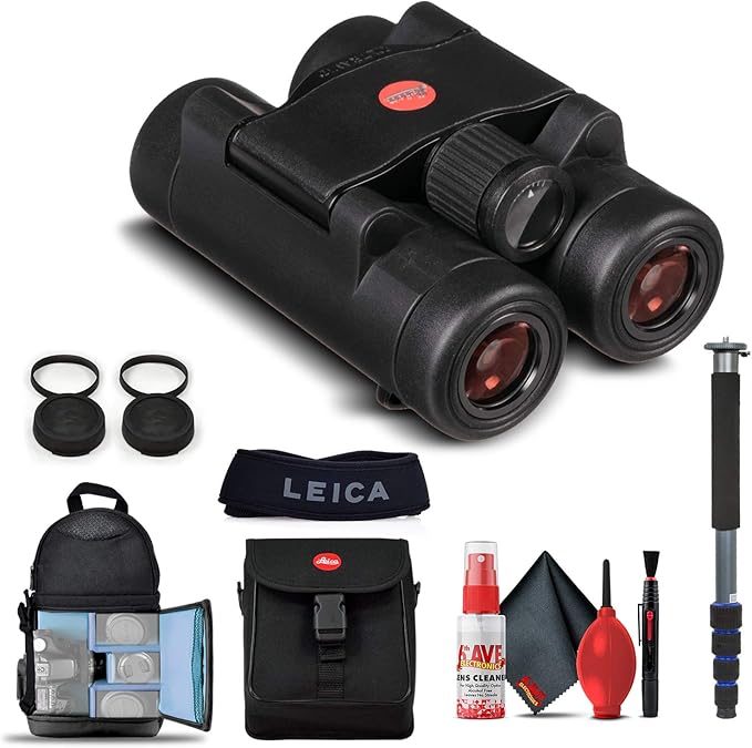 Leica 8x20 Ultravid BR Binoculars (Black Rubber) (40252) + Backpack + Full Size Monopod + Cleaning Set + 2 x Cap Keeper + Neck Strap