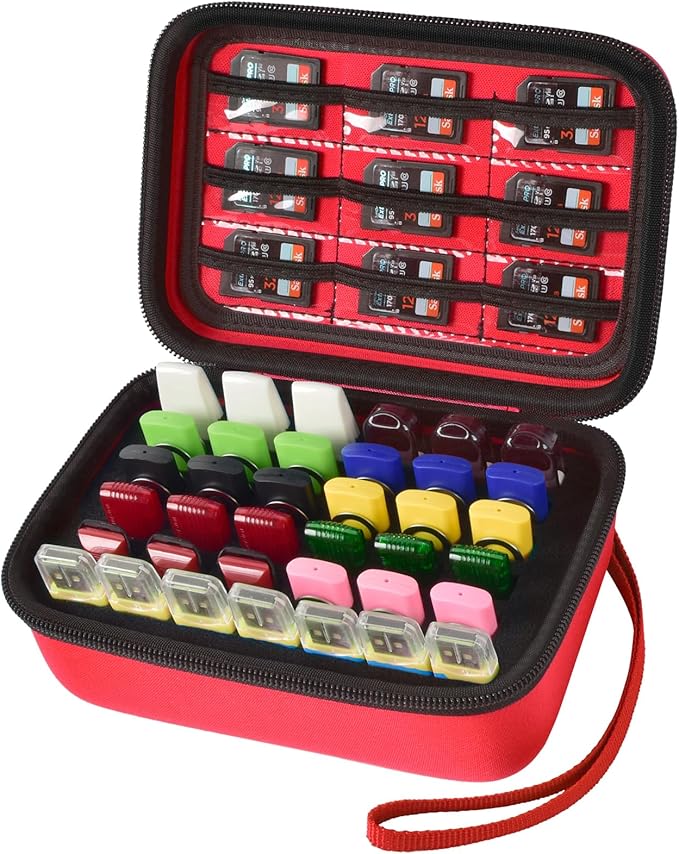USB Flash Drive Case, SD Card & Memory Stick & Thumb Drives Pouch for SanDisk, for Samsung, Hard Shell Protective Storage Organizer - for IT Admins, Photographers & Film Crews - Box Only- (Red)