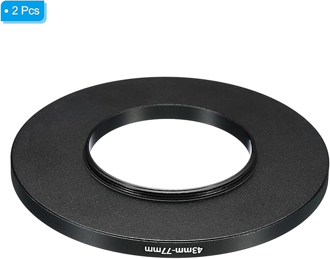 PATIKIL 43mm-77mm Metal Step Up Ring, 2 Pack Camera Lens Filter Adapter Ring Aluminum Filter Adapter Ring for Camera Lenses Hood, Black
