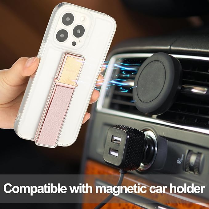 4 Pieces Phone Grip Strap Telescopic Phone Kickstand Elastic Finger Holer Hand Strap Adhesive Loop for Phone Grip with Stand Compatible with Most Smartphones (Black, Rose Gold)