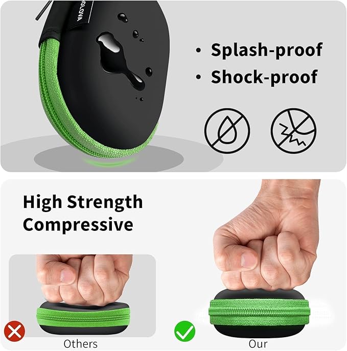 MOLOVA for Earbuds Carrying Case, Small Oval Storage Cases, Tech Pouch, Portable Storage Earbud Pouch Bag for Earbuds, in-Ear Headphones, Earphones, Headsets, Hearing Aids, USB Charging Cable, Green