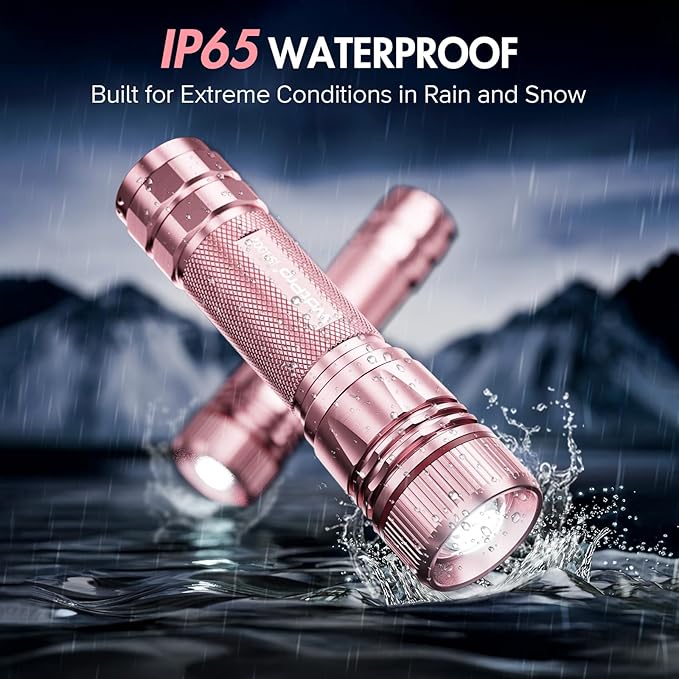 WdtPro Rechargeable Flashlights High Lumens, 2 Pack 10H Long Lasting Super Bright EDC Flashlight, LED Mini Tactical Flash Lights for Camping Emergency, Drop & Water Resistant Pink(Battery Included)