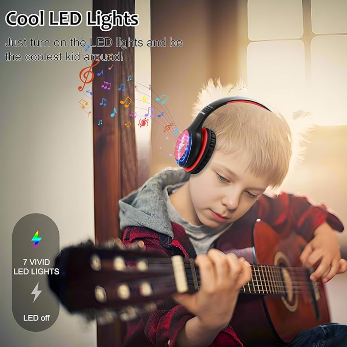 Kids Headphones Wired with Microphone, USB Type C Headphones for Kids Girls Boys with Cord/LED Lights/85/94dB Volume Limit, Portable Over Ear Headphones for School/Travel/Tablet/iPad