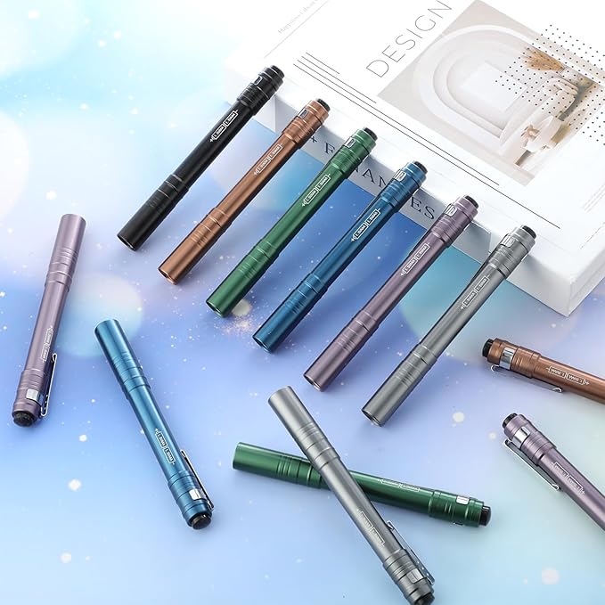 24 Pack Christmas Mini Pen Flashlights Bulk Gifts LED Pen Lights Aluminum Pocket Flashlights with Clips Small Handheld Torches for Men Camping Hiking Emergency Outdoor (Colorful)