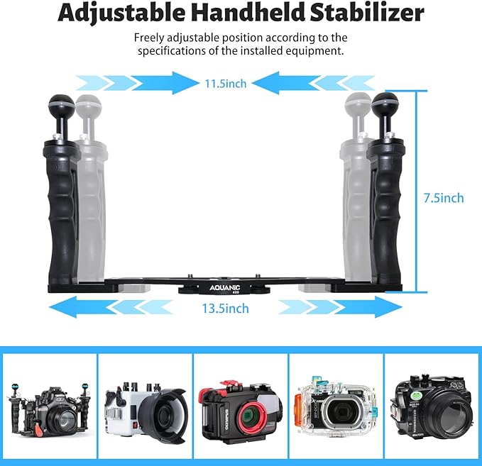 AQUANIC AS10 Underwater Camera Tray Handheld Stabilizer Tray Bracket for Camera Housing, Handle Aluminum Diving Grip for Gopro Divevolk, TG-5/6, RX100 V and Other Action Camera (Black)