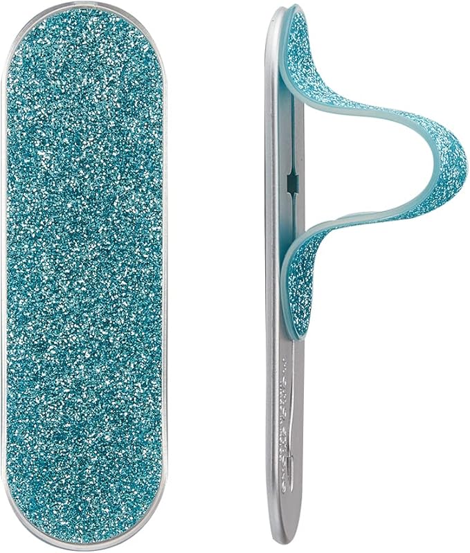 Momostick Flatstick, Cell Phone Finger Grip Strap Holder for Hand, Cell Phone Stand, New Slim Finger Loop Selfie Grip Compatible with Most Smartphones - Glitter Sky Blue