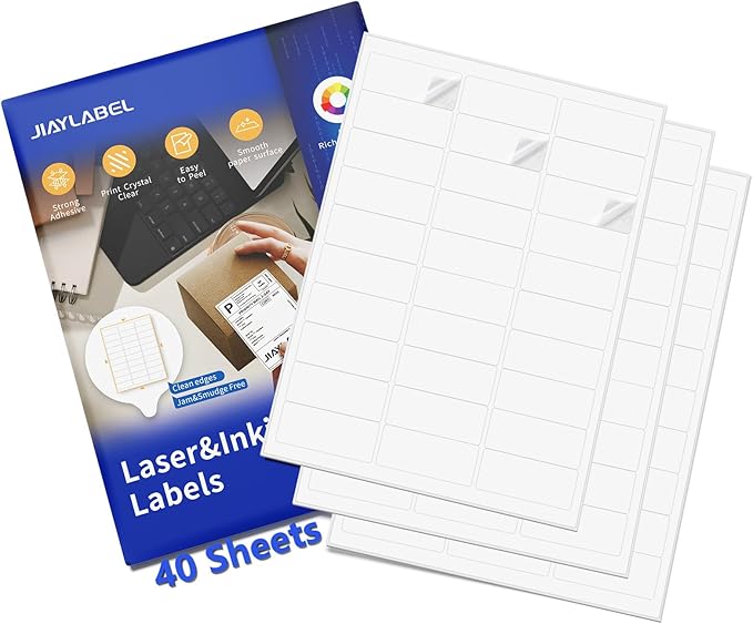 Shipping Label Return Address Mailing Sticker Paper 1" x 2-5/8" 1200 Labels for Inkjet Printer Printing Printable Easy to Peel to Write on Envelope Blank Matte White 8.5 x 11, 40 Sheets