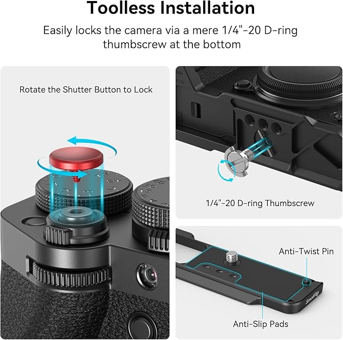 SmallRig X-T5 L-Shape Grip for FUJIFILM X-T5 Camera, Built-in Quick Release Plate for Arca, 1/4"-20 Holes, Ergonomic Silicone Handgrip, Shutter Button (Black) - 4260