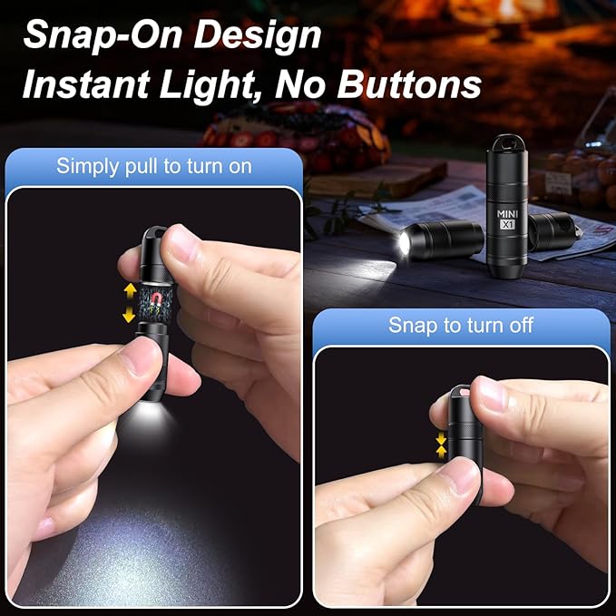EDC Mini Flashlights High Lumens LED Pocket Keychain Magnetic Activation Flashlight Type-C Rechargeable Small Flashlight Long Battery Life & Long Illumination Distance -LT090 Mini X1 (2, Black)