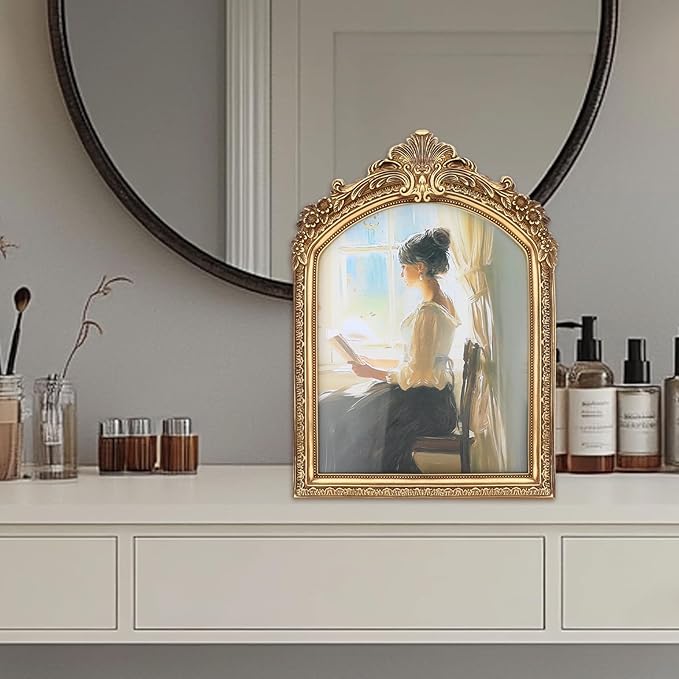 8x10 Inch Vintage Picture Frame, Elegant Antique Photo Frames with Glass Front, Sunlit Vintage Picture Frame, Photo Display, Tabletop Wall Hanging, Gift Ideas, Bronze Gold