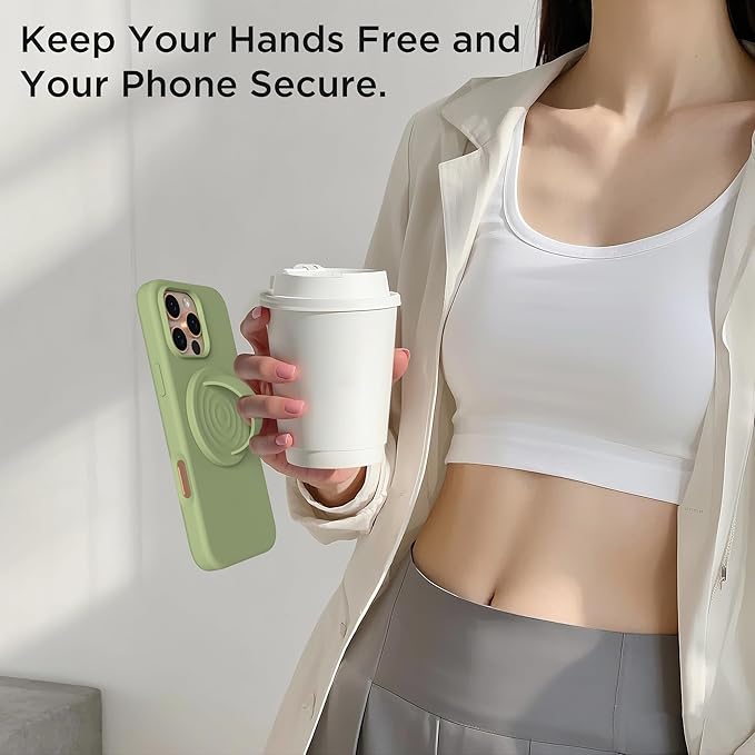 Magnetic Phone Grip Ring Holder, Liquid Silicone Magnet Cell Phone Grip Finger Loop, Compatible with Magsafe, Back of Phone for iPhone 17/16/15/14/13/12 Series, Tea Green