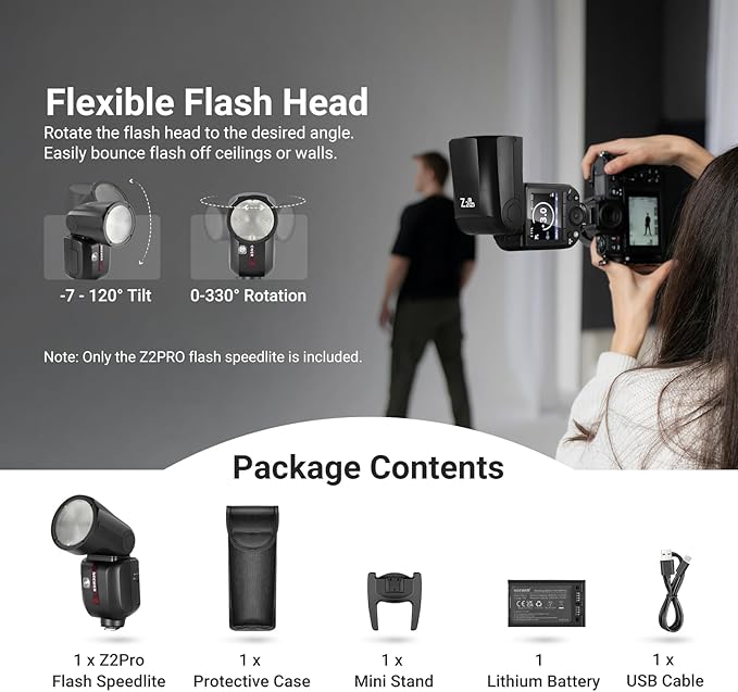 NEEWER Z2PRO-C 2.4G TTL Round Head Flash Speedlite Compatible with Canon, Wireless Compatible with Godox, Upgraded UI, 76Ws 1/8000s HSS, TTL/M TCM Switch, 7.2V/3000mAh Battery, 600 Full Power Flash