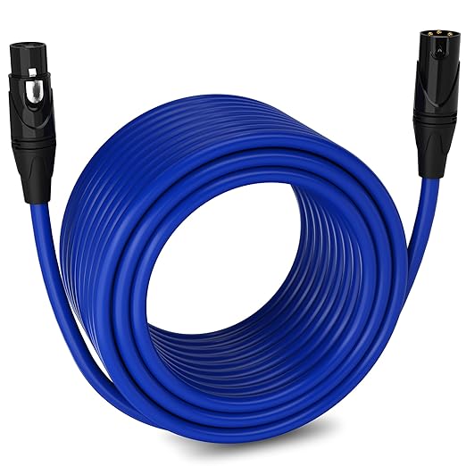 LyxPro 100 Feet XLR Microphone Cable Balanced Male to Female 3 Pin Mic Cord for Powered Speakers Audio Interface Professional Pro Audio Performance and Recording Devices - Blue