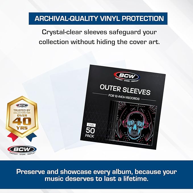 BCW 12-Inch Outer Sleeves – 50 Pack | Clear 2 Mil Polypropylene | Acid-Free Archival Quality for 33 1/3 RPM Album Covers | Ideal for Collectors