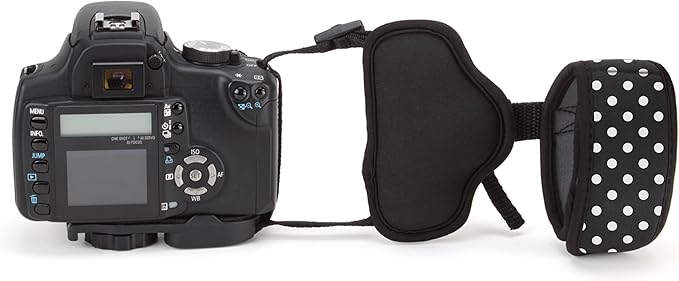 USA Gear DualGRIP Professional Grip Camera Hand Strap with Neoprene Design and Metal Plate - Compatible with Canon, Fujifilm, Nikon, Sony, and more DSLR, Mirrorless, Point & Shoot Cameras (Polka Dot)