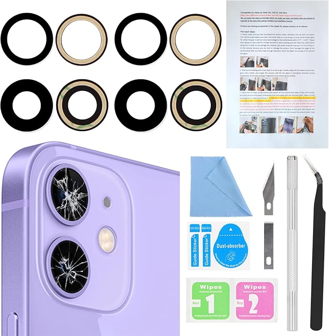 ASDAWN 2PCS Back Camera Lens Glass Replacement for iPhone 12 & 12 Mini, Standard Prime Lens with Nano Coating, Glass Construction, Lightning Mount