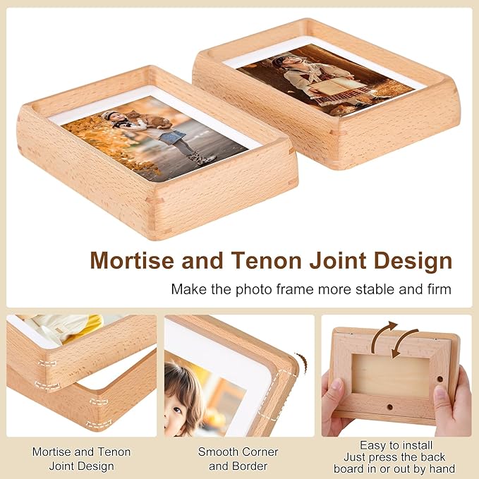 Kattepote Wooden Small Photo Frame 4x6 inch, Small Picture Frames Display 3x5 Inch with Mat or 6x4 without Mat, with High Clear Acrylic, for Landscape or Portrait Orientation, Wall-Mount & Tabletop